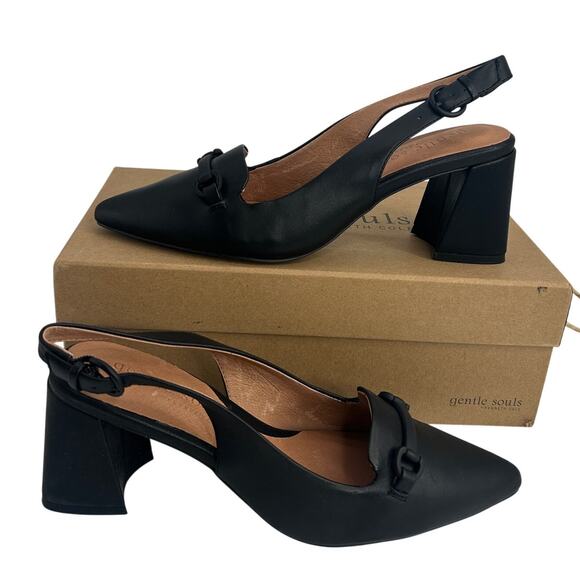 NEW Gentle Souls Kenneth Cole Pointed Toe Block Heel Slingback Pumps Black 7.5 - Picture 11 of 11